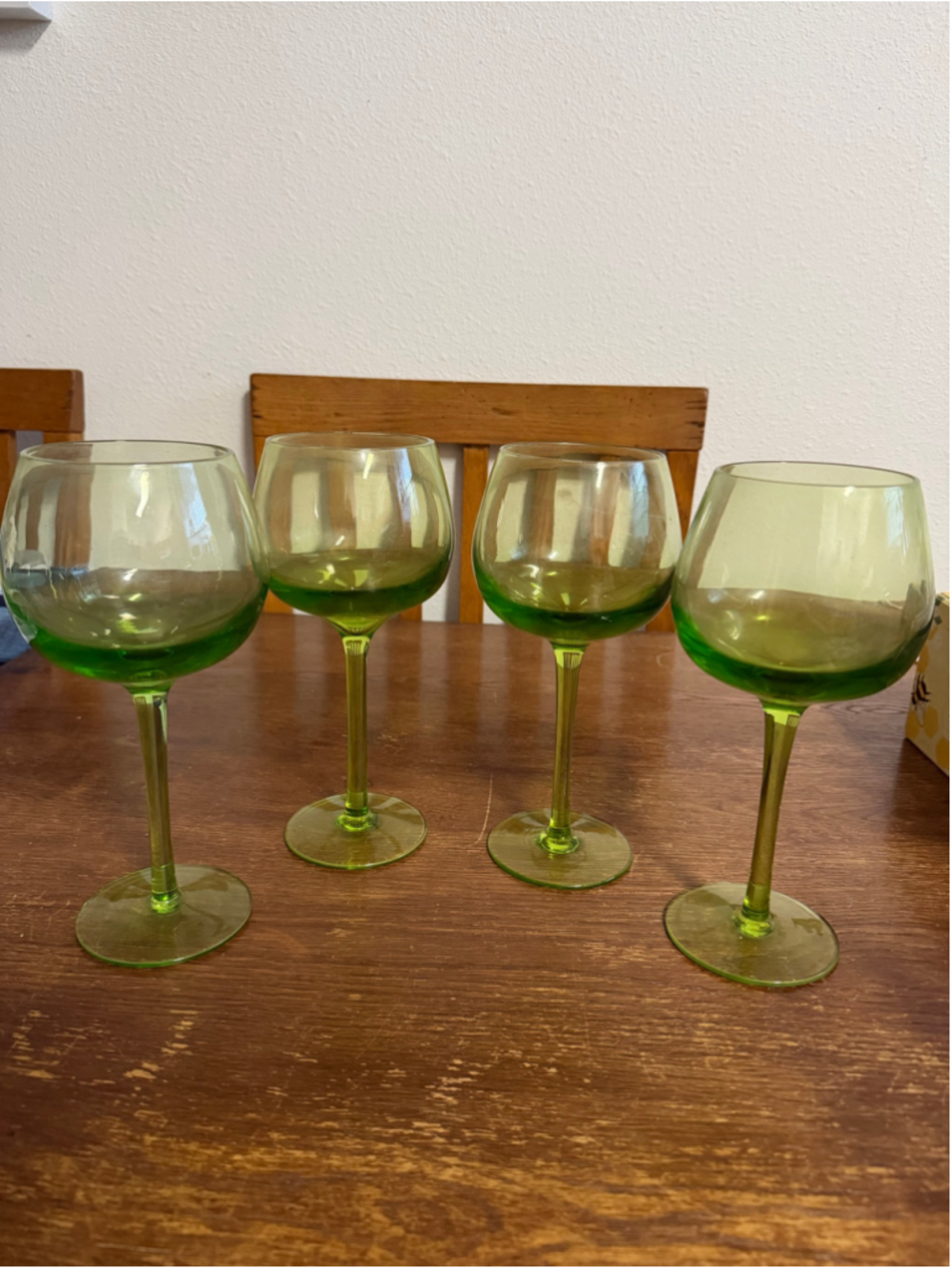 Vintage Green Balloon Wine Glasses Set of 4 Large Heavy Stemmed Goblets MCM